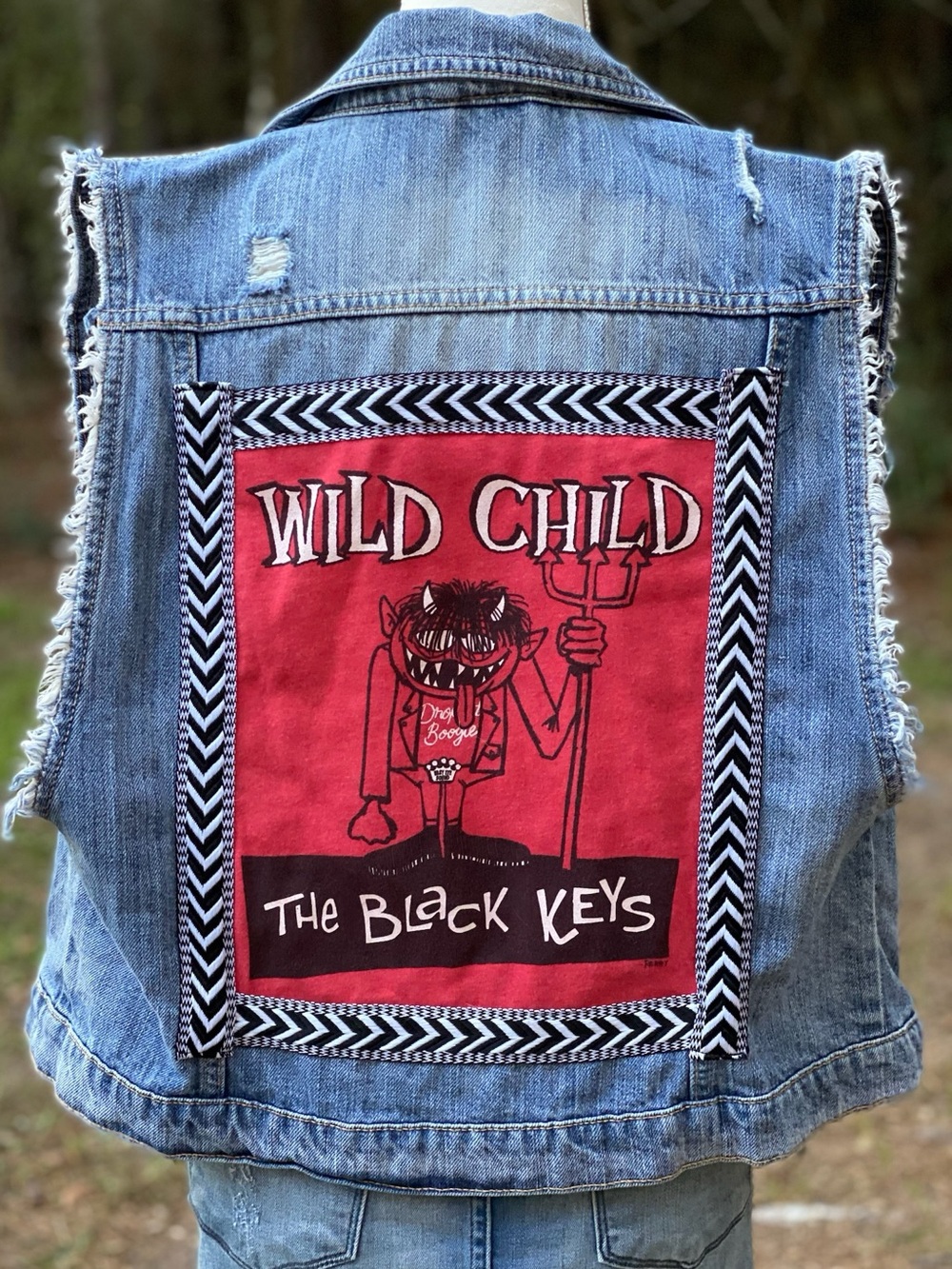 Upcycled The Black Keys 'Wild Child' Patch Denim Vest - Red Patch